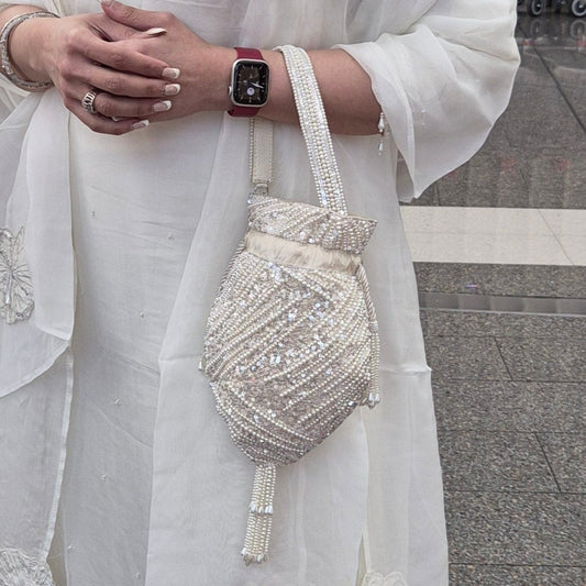 White Handwork Potli Bag