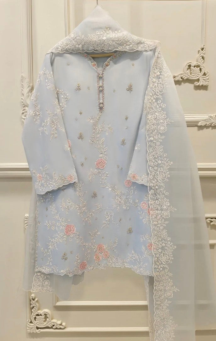 Floral Icy Blue Grey Suit