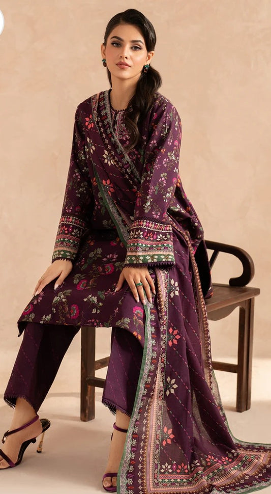 Wine Khaddar Set