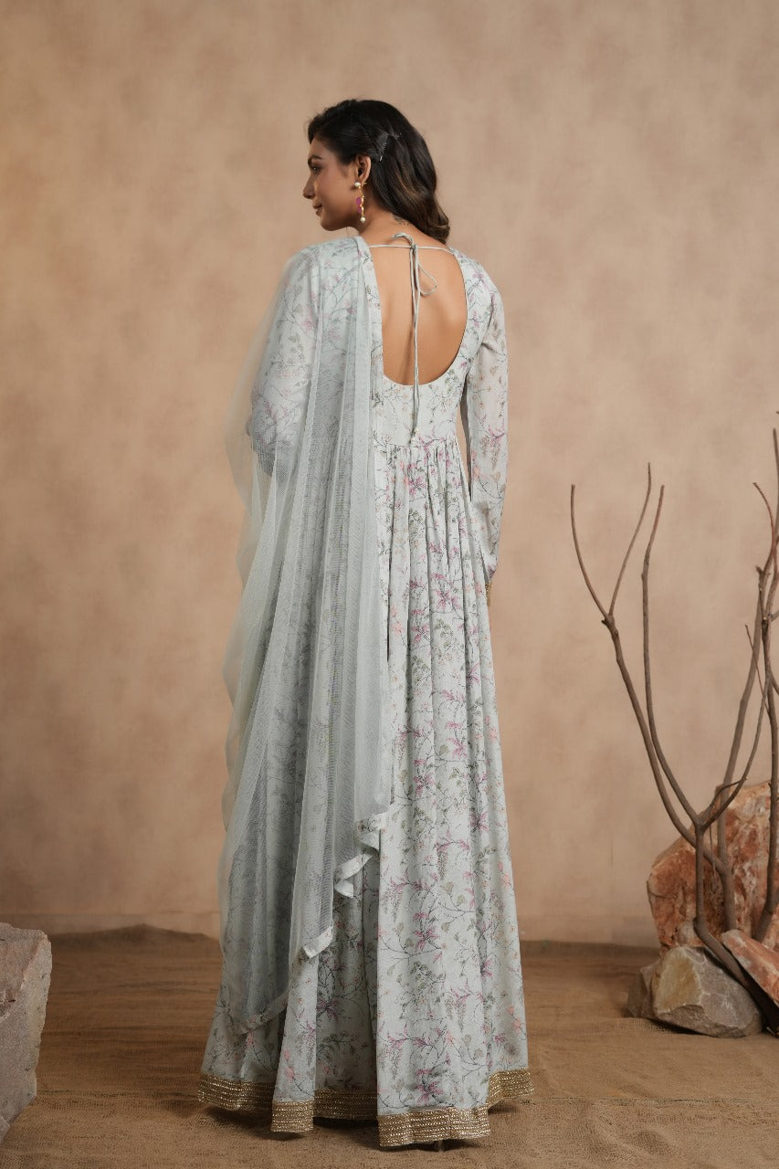 Floral Chinnon Crepe Anaarkali