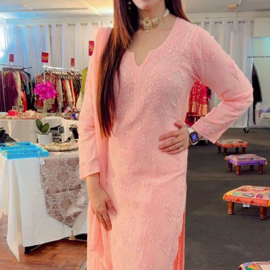 Coral Lukhnowi Handwork Suit