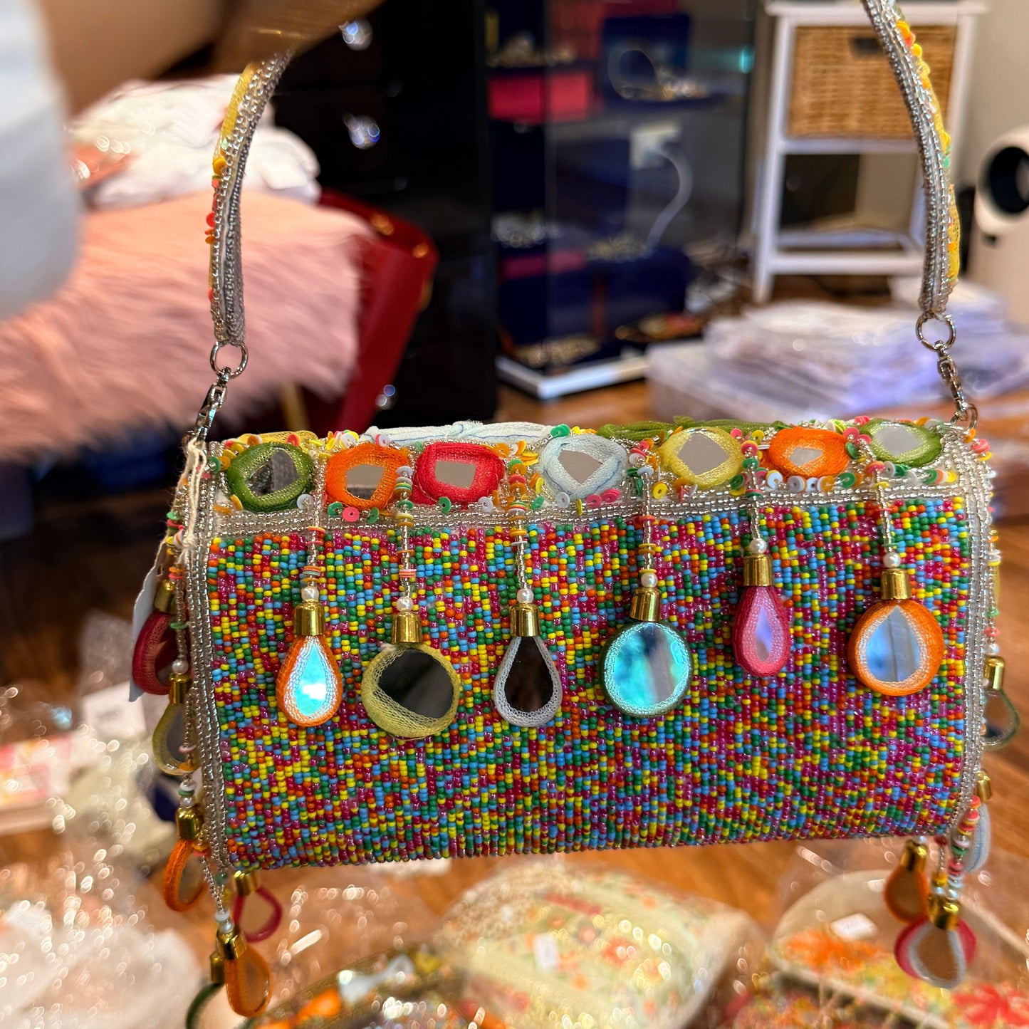 Mirror Embellished handheld bag