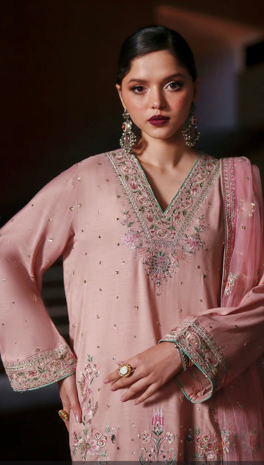 Pastel Pink Silk Pant Set