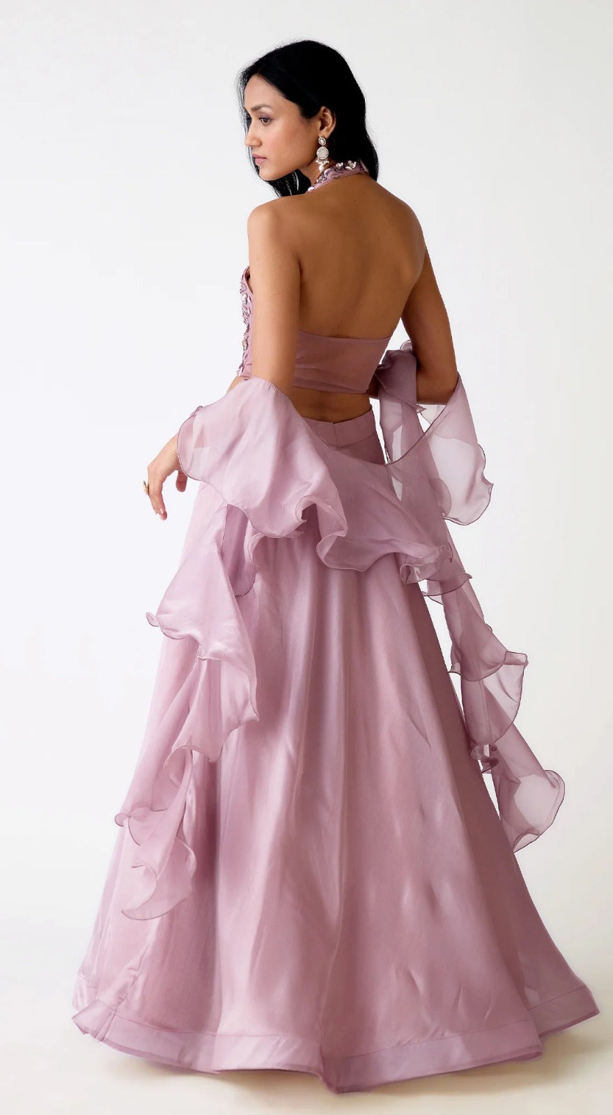 Lilac Halter Neck Tissue Silk Lehenga