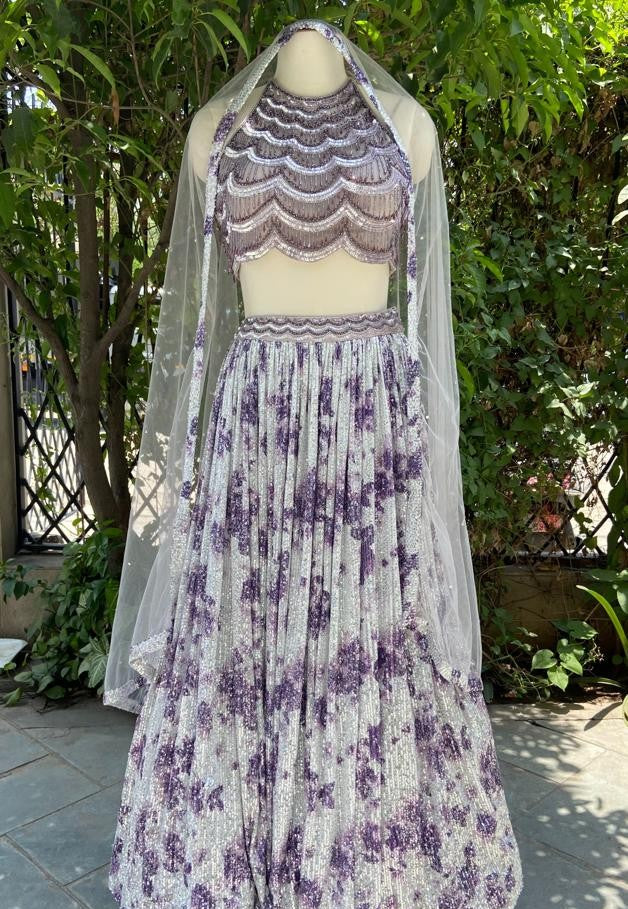 Multicolor Lehnga With Embroidered Halter Blouse
