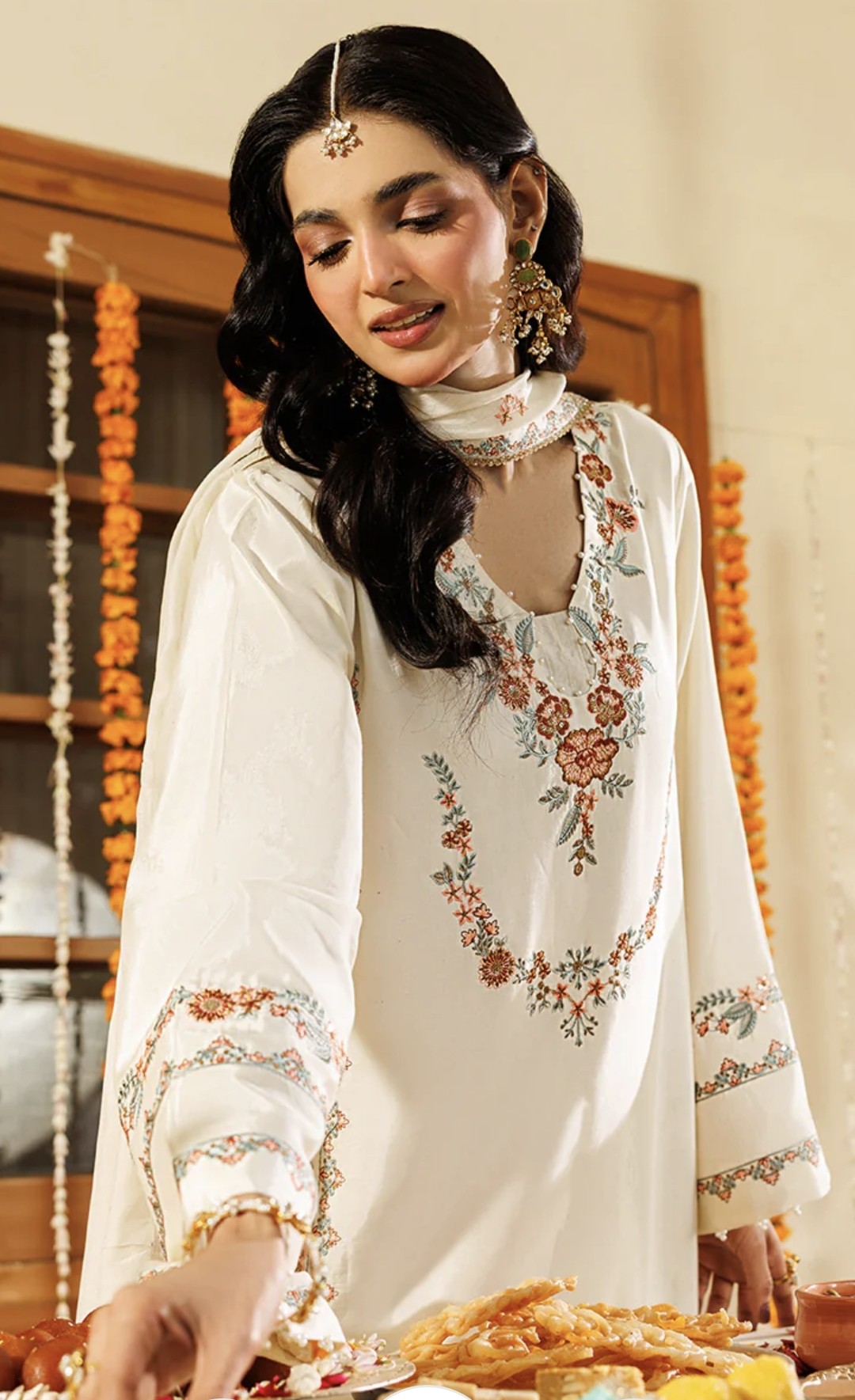Off White Embroidered Sheesha silk Sharara
