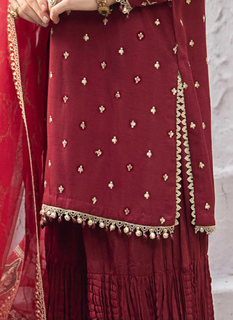 Maroon Crushed Raw Silk Gharara Set