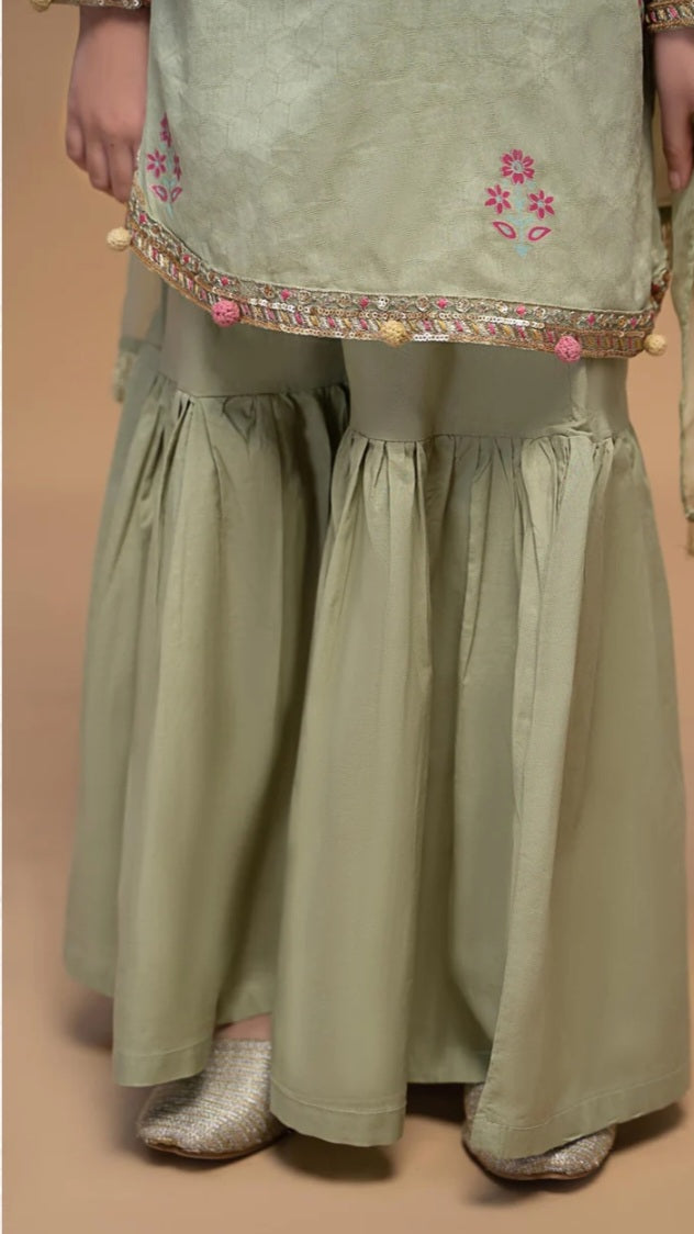 Pista Green Gharara Set For Girls
