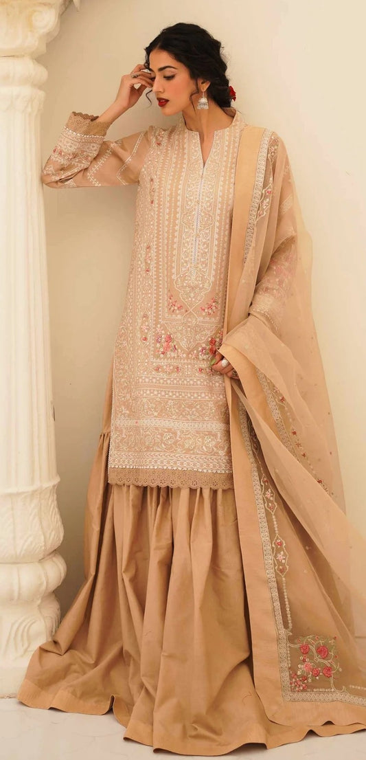 Beige Gharara Suit Set