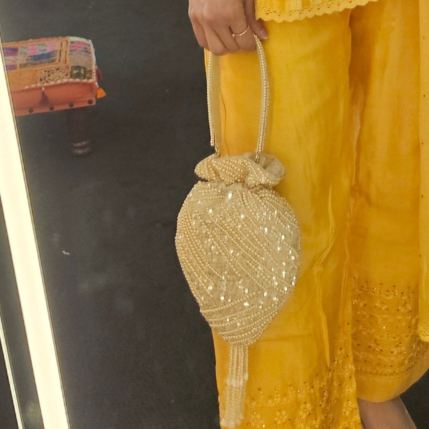 White Handwork Potli Bag