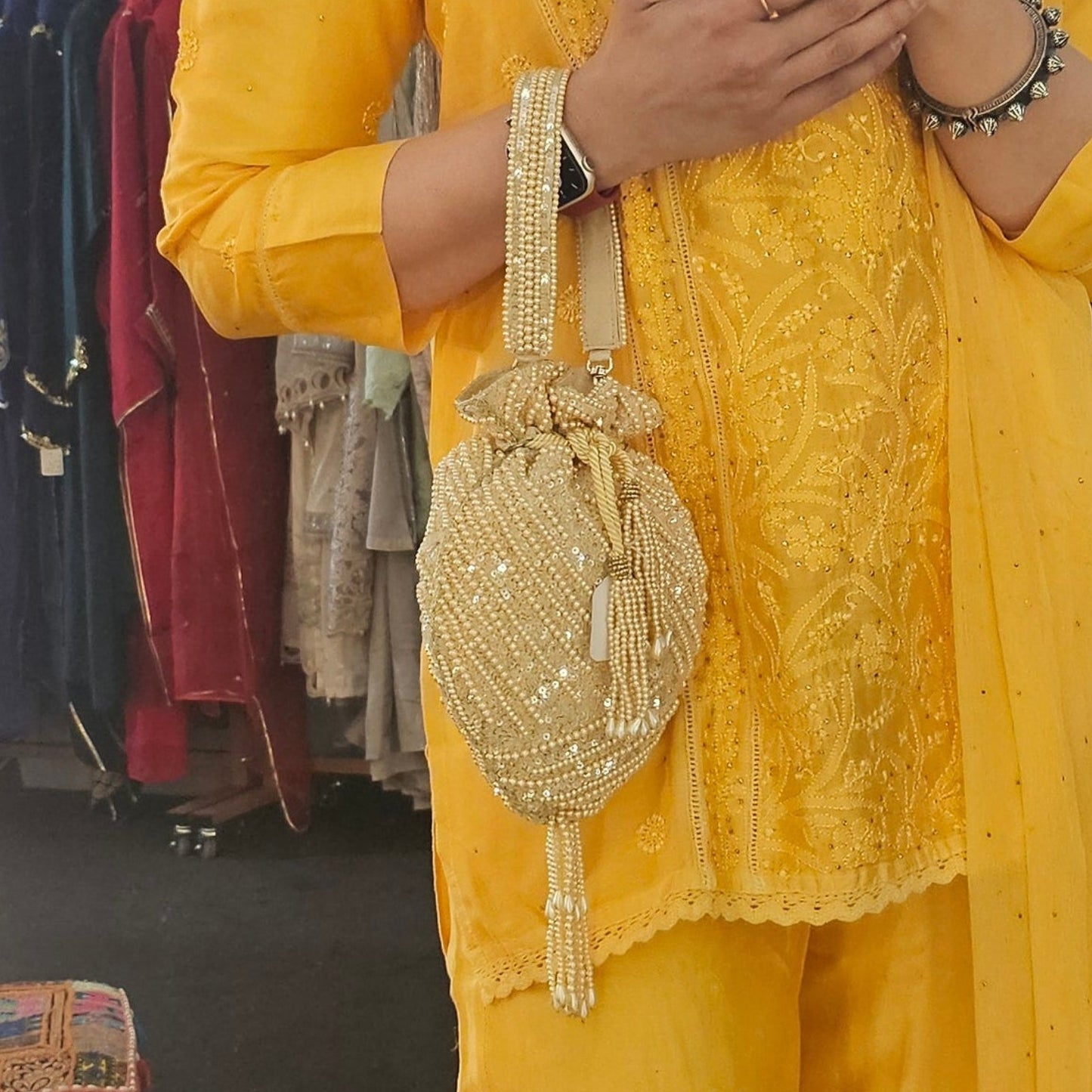 White Handwork Potli Bag