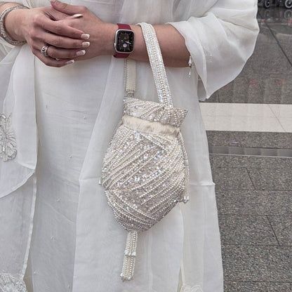 White Handwork Potli Bag