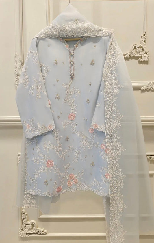 Floral Icy Blue Grey Suit