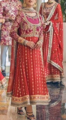 Coral Angrakha Chiffon Anarkali