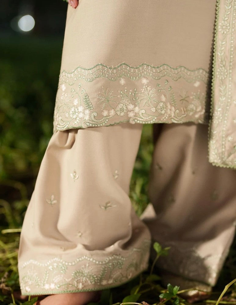 Beige Green Linen Faarshi Shalwar Set