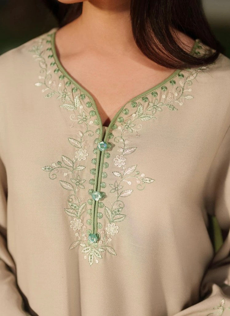 Beige Green Linen Faarshi Shalwar Set