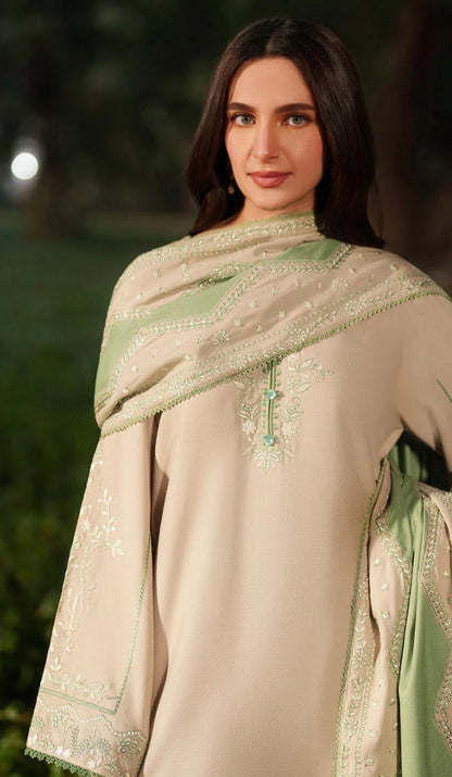Beige Green Linen Faarshi Shalwar Set