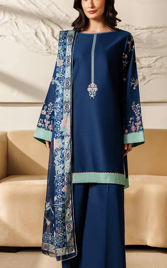 Navy Blue Lawn Suit Set