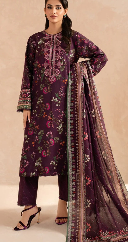 Wine Khaddar Set
