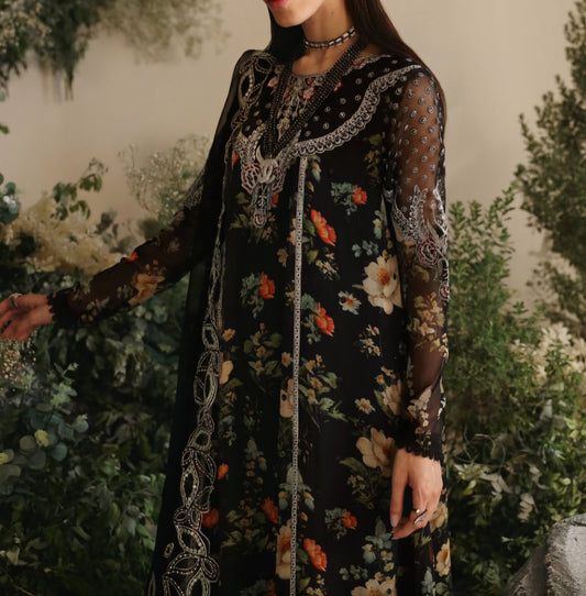 Floral Black Chiffon Suit