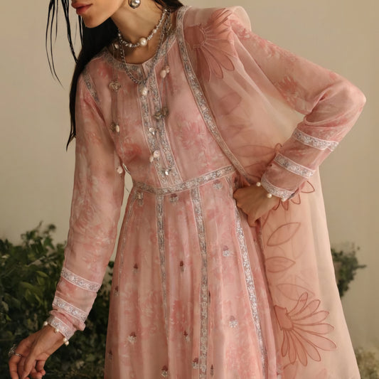 Three Piece Pink Chiffon Suit Set
