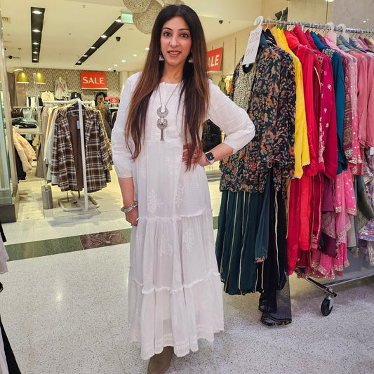 White Handwork Luckhnowi Dress