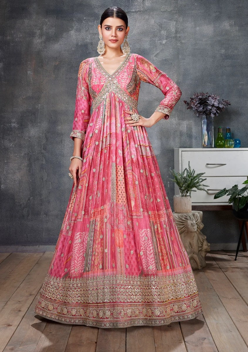 Pink Crepe Anarkali Set