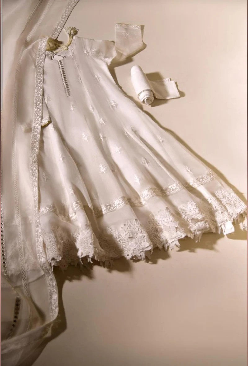 White Embroidered Anaarkali