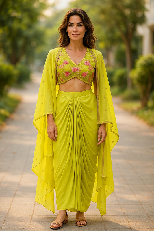 Georgette Dhoti Fusion Set