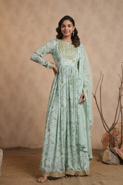 Floral Chinnon Crepe Anaarkali