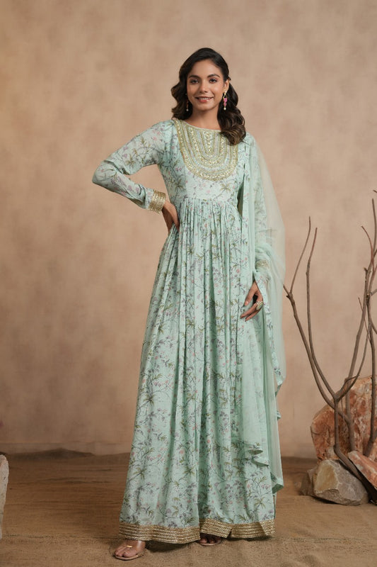 Floral Chinnon Crepe Anaarkali