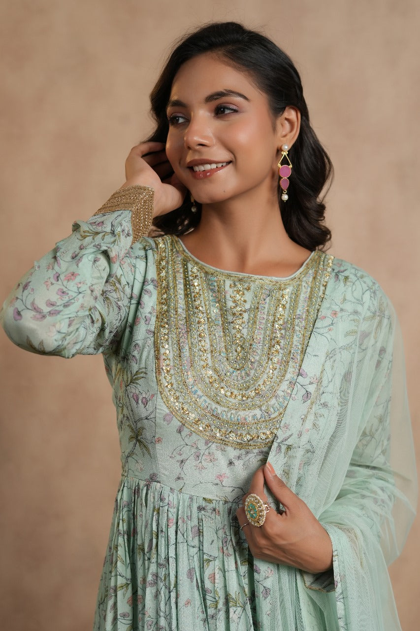Floral Chinnon Crepe Anaarkali