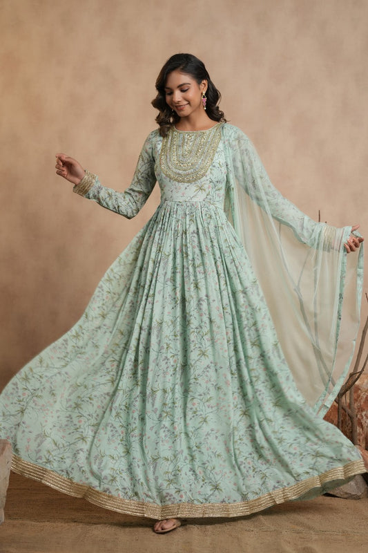 Floral Chinnon Crepe Anaarkali