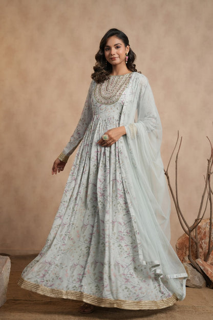 Floral Chinnon Crepe Anaarkali