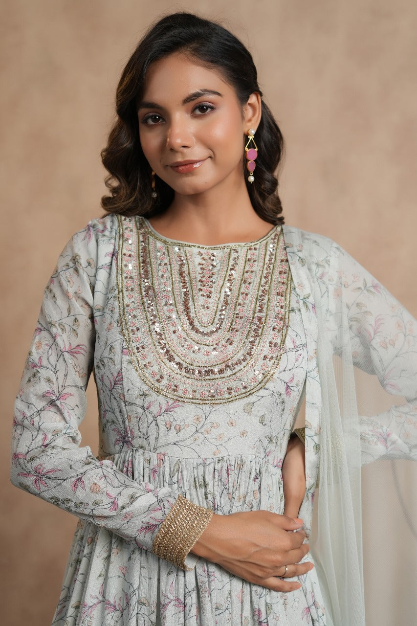 Floral Chinnon Crepe Anaarkali