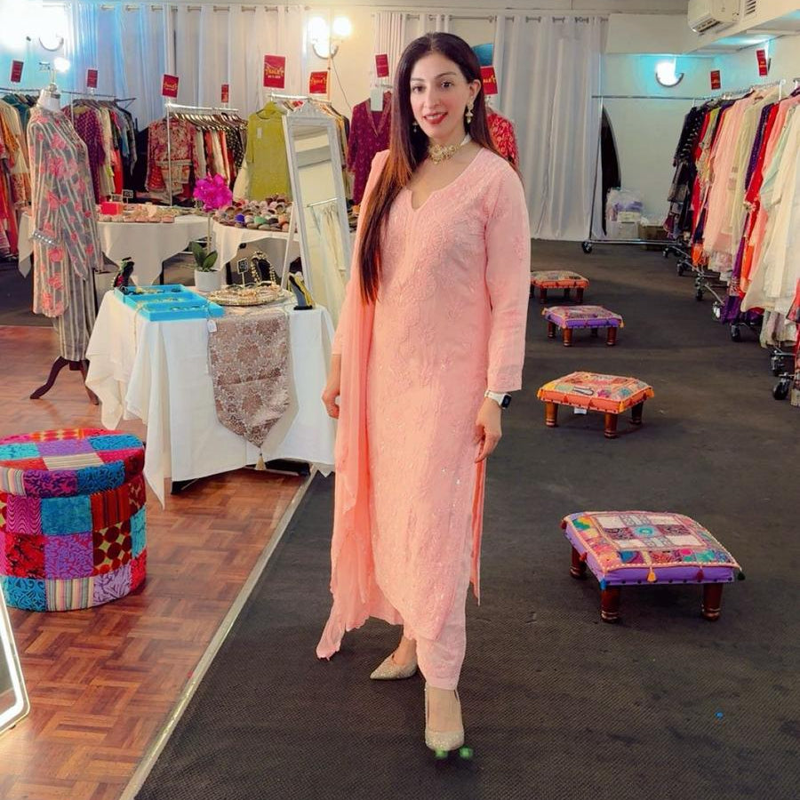 Coral Lukhnowi Handwork Suit