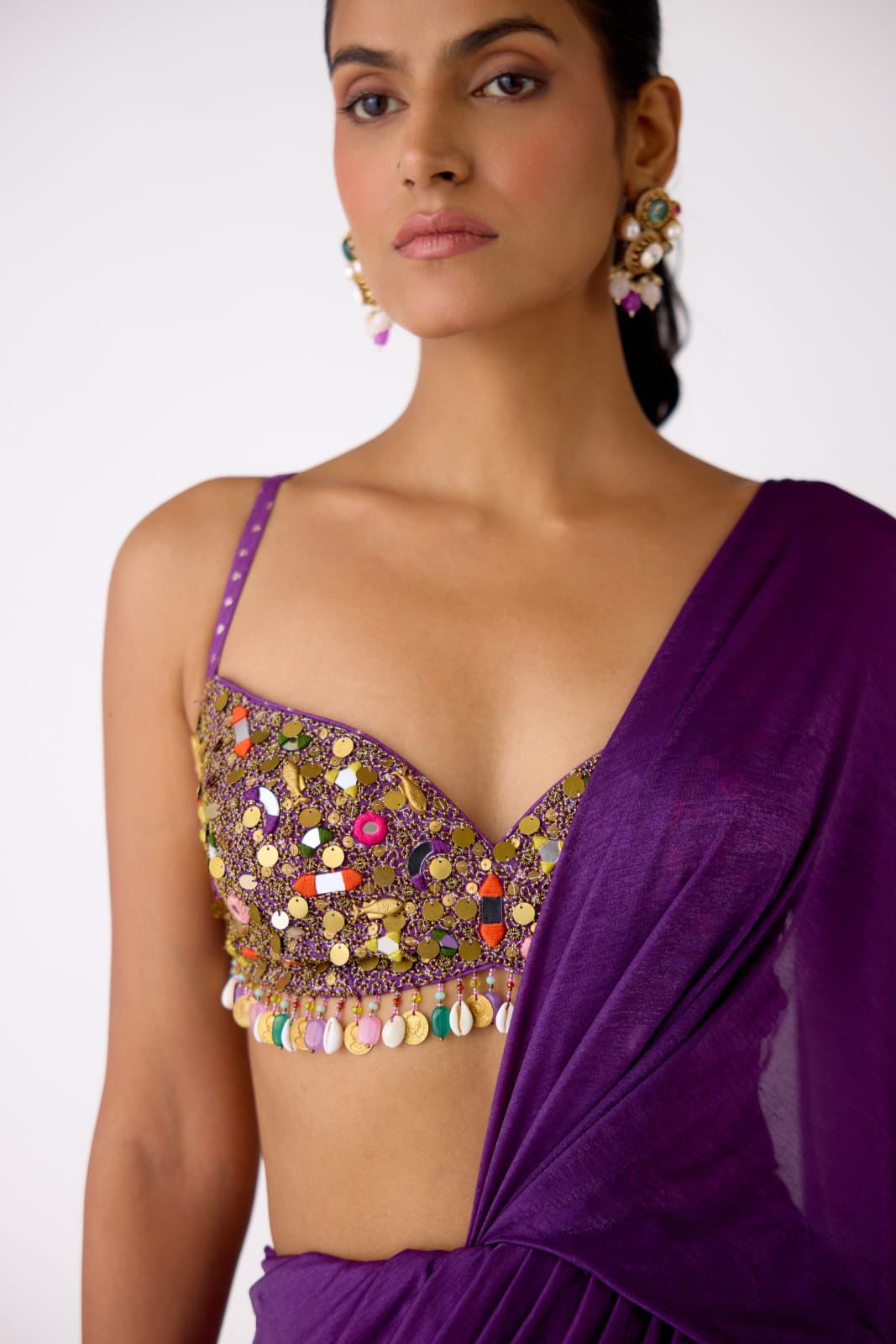 Wine Ready-To-Wear Saree