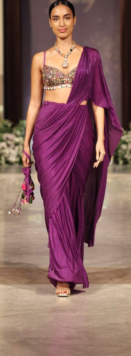 Wine Ready-To-Wear Saree