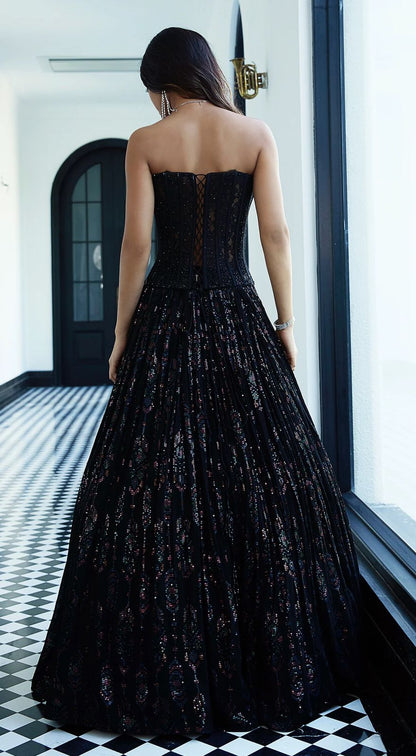 Black Sequin Corset Lehenga