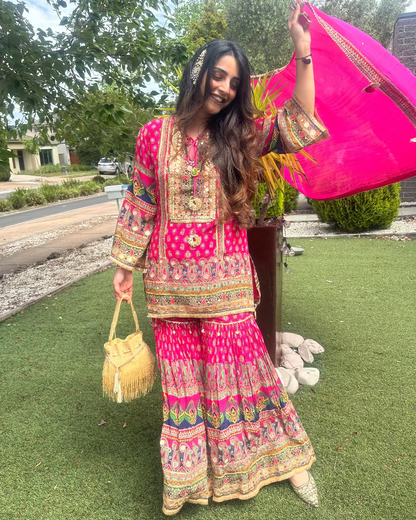 Hot Pink Gharara Set