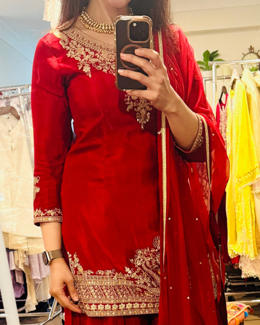 Red Gharara Set