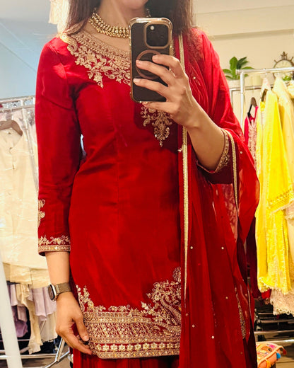 Red Gharara Set