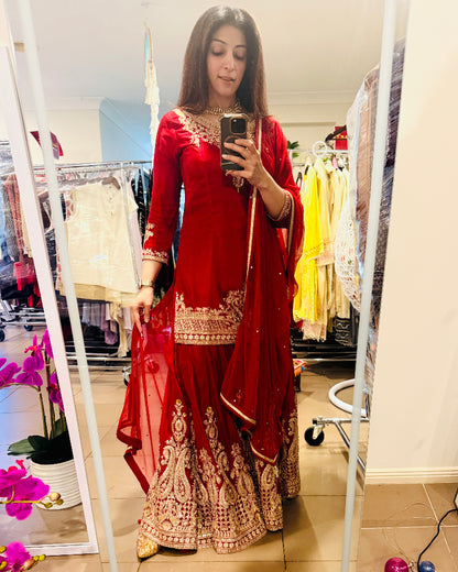 Red Gharara Set