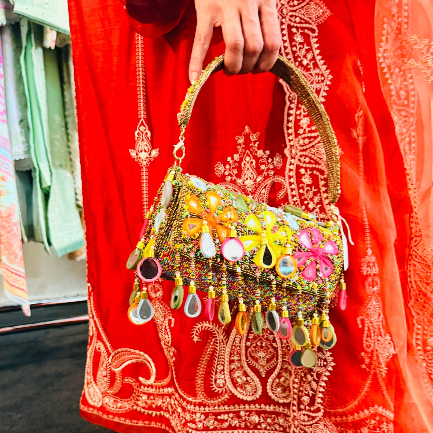 Mirror Embellished handheld bag