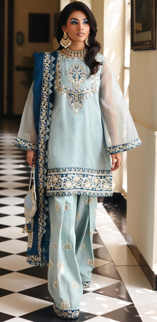 Contrast Blues Embroidered Farshi Suit Set