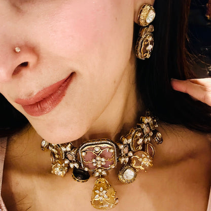 Thecha Choker Set With Intricate Stonework