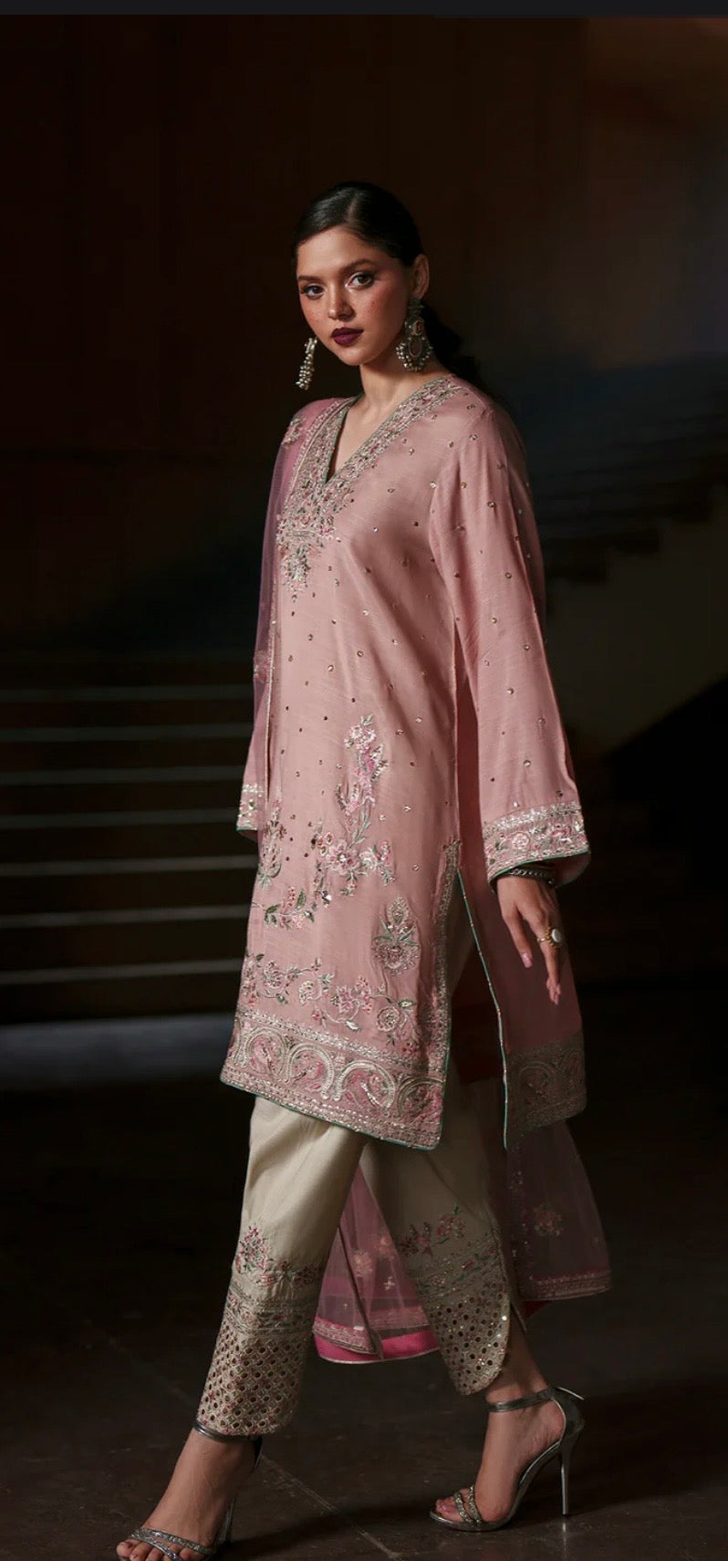 Pastel Pink Silk Pant Set