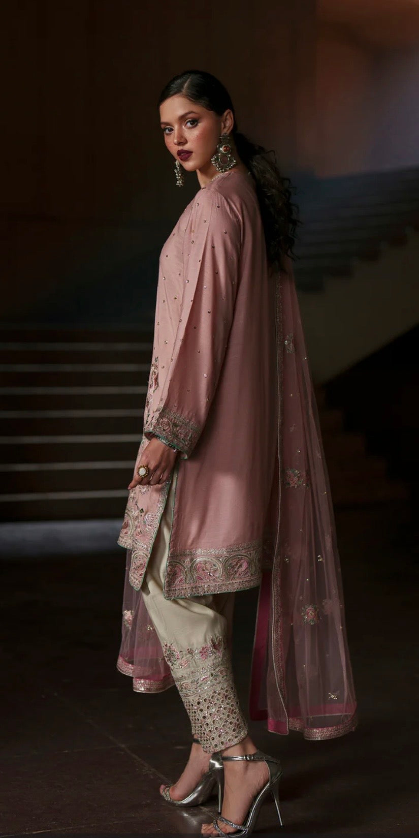 Pastel Pink Silk Pant Set