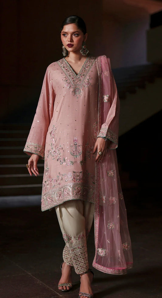 Pastel Pink Silk Pant Set