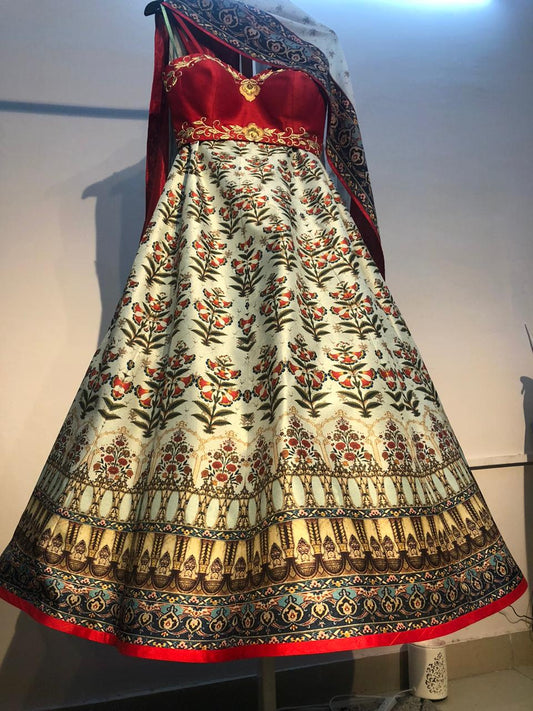Digital Print Silk Lehenga Set